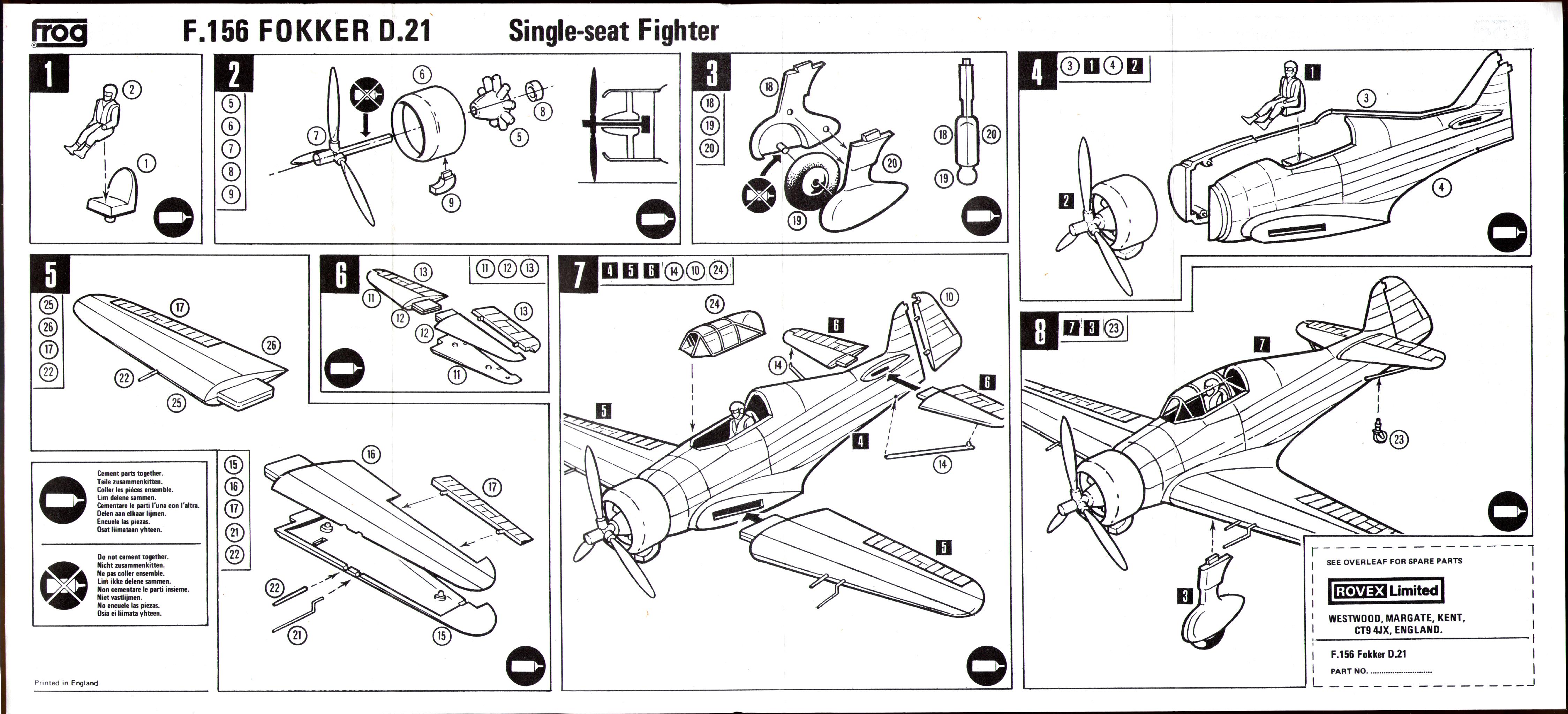 Сборочная инструкция FROG Blue series 1974 F156 Fokker D21